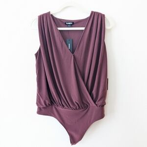 NWT Express Sleeveless Burgundy Draped Bodysuit
